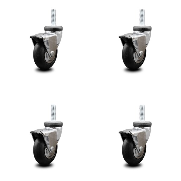 Service Caster 3 Inch Hooded Neoprene Rubber 5/16 Inch Threaded Stem Casters with Brakes, 4PK SCC-TS03S310-NPRB-BC-B-5161815-4 - main